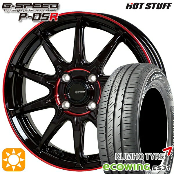 【取付対象】フィット アクア 185/60R15 84H クムホ エコウィング ES31 HotStuff ジースピード P-05R ブラックレッドクリア 15インチ 5.5J 4H100 サマータイヤホイールセット