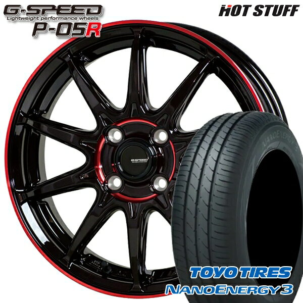 【取付対象】エブリィワゴン 165/60R14 75H トーヨー ナノエナジー3 HotStuff ジースピード P-05R ブラックレッドクリア 14インチ 4.5J 4H100 サマータイヤホイールセット