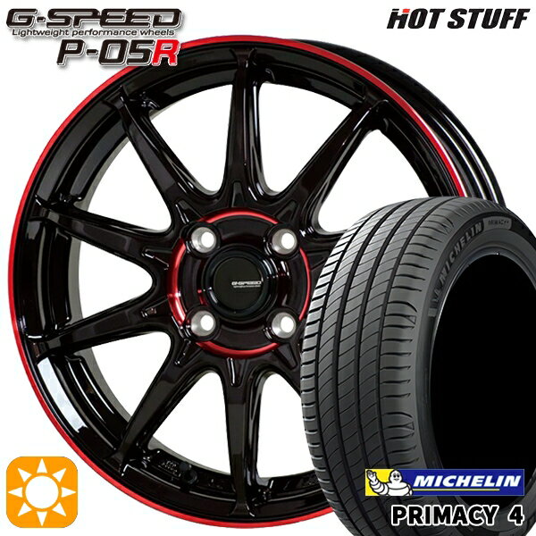 【取付対象】フィット アクア 185/60R15 88H XL ミシュラン プライマシー4 HotStuff ジースピード P-05R ブラックレッドクリア 15インチ 5.5J 4H100 サマータイヤホイールセット