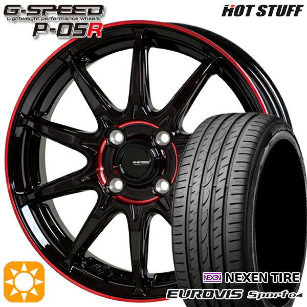 【取付対象】165/60R14 75H ロードストーン ユーロビズ Sport 04 HotStuff ジースピード P-05R ブラックレッドクリア 14インチ 4.5J 4H100 サマータイヤホイールセット