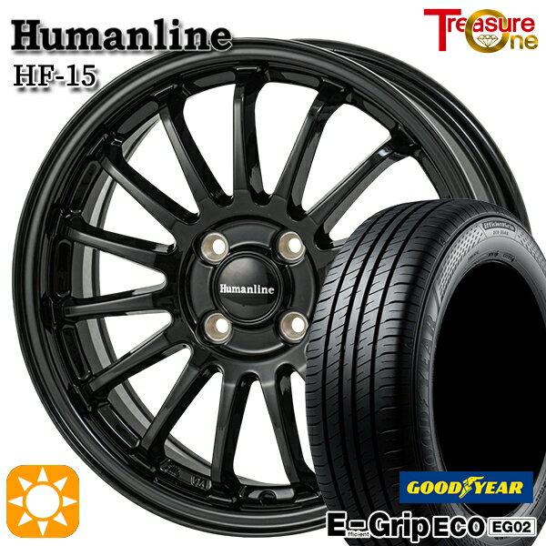 【取付対象】フィット デミオ 175/65R14 82S グッドイヤー エフィシェントグリップ EG02 トレジャーワン ヒューマンライン HF15 ブラック 14インチ 5.5J 4H100 サマータイヤホイールセット