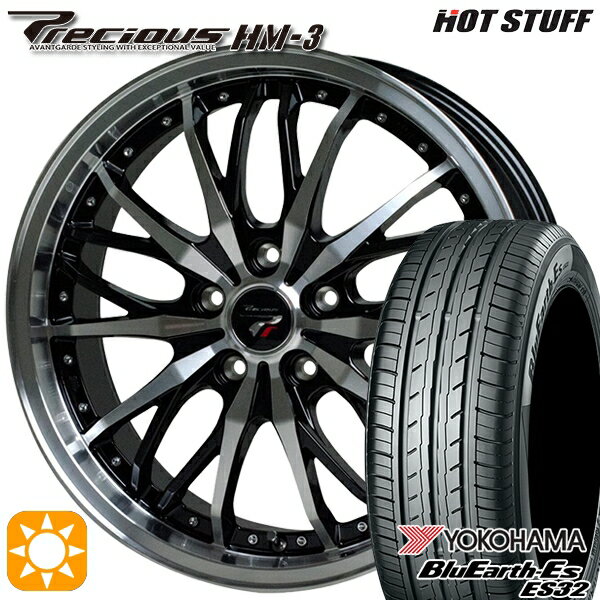 5/15ポイント5倍★リーフ レヴォーグ 215/50R17 95V XL ヨコハマ ブルーアース ES32 HotStuff プレシャス HM-3 メタリックブラックポリッシュ 17インチ 7.0J 5H114.3 サマータイヤホイールセット