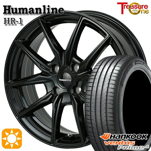 【取付対象】アクア デミオ 195/55R16 87V ハンコック veNtus PRime4 K135 トレジャーワン ヒューマンライン HR1 ブラック 16インチ 6.0J 4H100 サマータイヤホイールセット