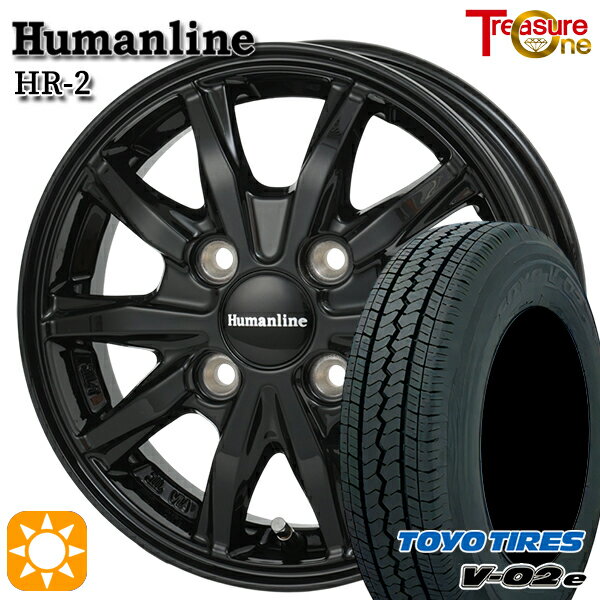 【取付対象】軽トラ 145/80R12 80/78N トーヨー V02E V-02E トレジャーワン ヒューマンライン HR2 ブラック 12インチ 3.5J 4H100 サマータイヤホイールセット