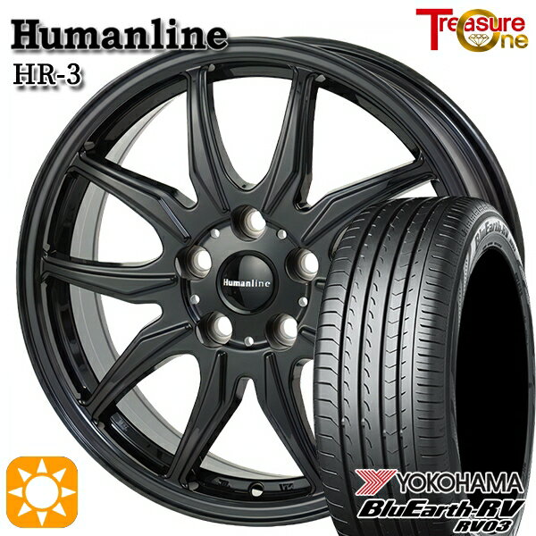 【取付対象】C-HR カローラクロス 215/60R17 96H ヨコハマ ブルーアース RV03 トレジャーワン ヒューマンライン HR3 ブラック 17インチ 7.0J 5H114.3 サマータイヤホイールセット
