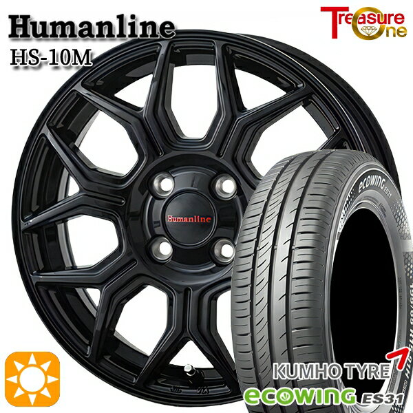 【取付対象】175/65R14 82T クムホ エコウィング ES31 トレジャーワン ヒューマンライン HS10M ブラック 14インチ 5.5J 4H100 サマータイヤホイールセット
