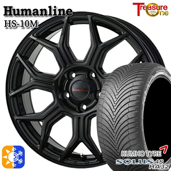 フォレスター 215/55R17 98W XL クムホ ソルウス 4S HA32 トレジャーワン ヒューマンライン HS10M 17インチ 7.0J 5H100 ブラック オールシーズンタイヤホイールセット