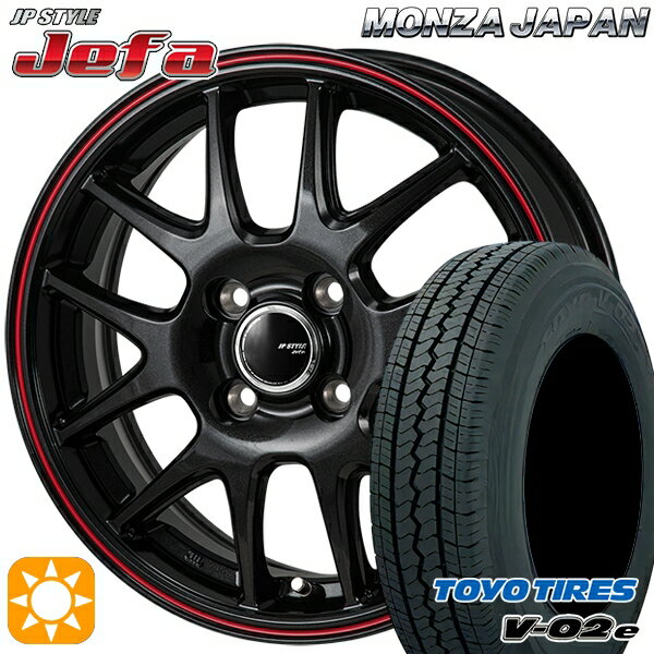 【取付対象】軽トラ 145/80R12 80/78N トーヨー V02E V-02E モンツァ JPスタイル ジェファ パールブラック/レッドライン 12インチ 3.5J 4H100 サマータイヤホイールセット