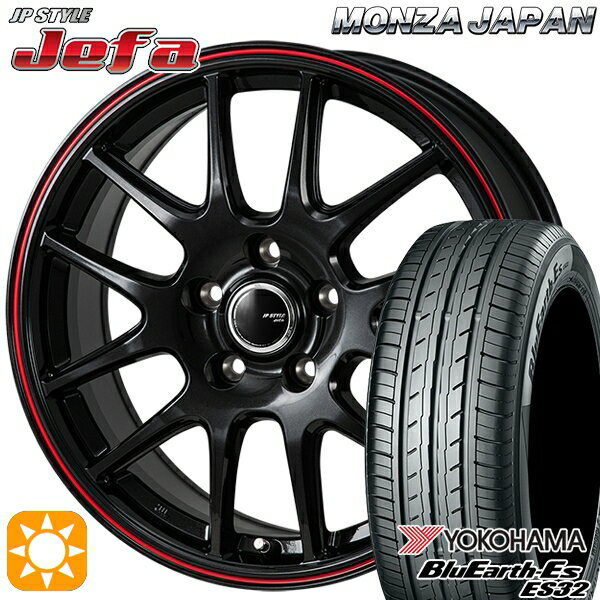 【取付対象】リーフ レヴォーグ 215/50R17 95V XL ヨコハマ ブルーアース ES32 モンツァ JPスタイル ジェファ パールブラック/レッドライン 17インチ 7.0J 5H114.3 サマータイヤホイールセット