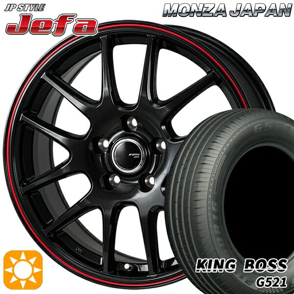 【取付対象】195/65R15 91H キングボス G521 モンツァ JPスタイル ジェファ パールブラック/レッドライン 15インチ 6.0J 5H100 サマータイヤホイールセット