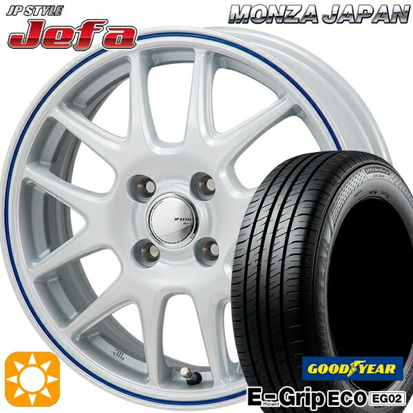 【取付対象】フィット アクア 185/60R15 84H グッドイヤー エフィシェントグリップ EG02 モンツァ JPスタイル ジェファ パールホワイト/ブルーライン 15インチ 5.5J 4H100 サマータイヤホイールセット