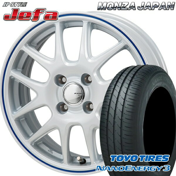 【取付対象】エブリィワゴン 165/60R14 75H トーヨー ナノエナジー3 モンツァ JPスタイル ジェファ パールホワイト/ブルーライン 14インチ 4.5J 4H100 サマータイヤホイールセット