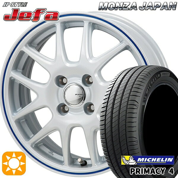【取付対象】フィット アクア 185/60R15 88H XL ミシュラン プライマシー4 モンツァ JPスタイル ジェファ パールホワイト/ブルーライン 15インチ 5.5J 4H100 サマータイヤホイールセット