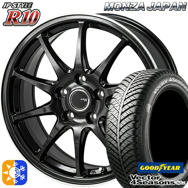 リーフ レヴォーグ 215/50R17 95H XL グッドイヤー ベクター フォーシーズンズ モンツァ JPスタイル R10 17インチ 7.0J 5H114.3 パールブラック/フランジカットポリッシュ オールシーズンタイヤホイールセット
