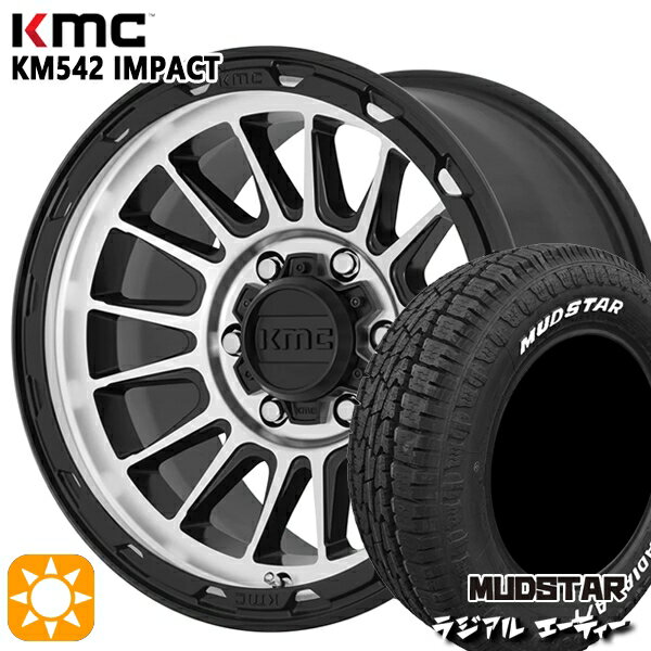 【取付対象】215/65R16 109/107L マッドスター ラジアル A/T ホワイトレター KMC KM542 IMPACT SATINBLACK MACHINED 16インチ 7.0J 5H114.3 サマータイヤホイールセット