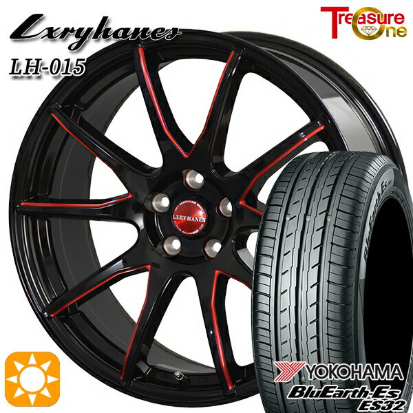 【取付対象】リーフ レヴォーグ 215/50R17 95V XL ヨコハマ ブルーアース ES32 トレジャーワン ラグジーヘインズ LH015 ブラック・マシニングレッドクリア 17インチ 7.0J 5H114.3 サマータイヤホイールセット