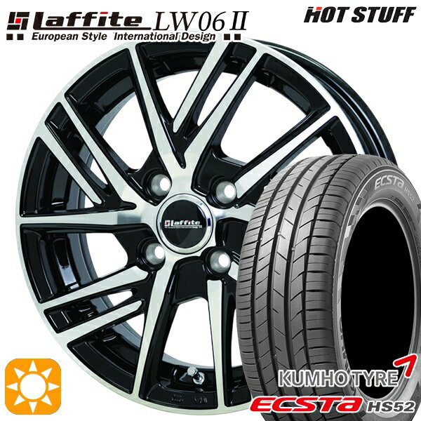 【取付対象】195/45R16 84V XL クムホ エクスタ HS52 HotStuff ラフィット LW06-2 BK/P 16インチ 6.0J 4H100 サマータイヤホイールセット