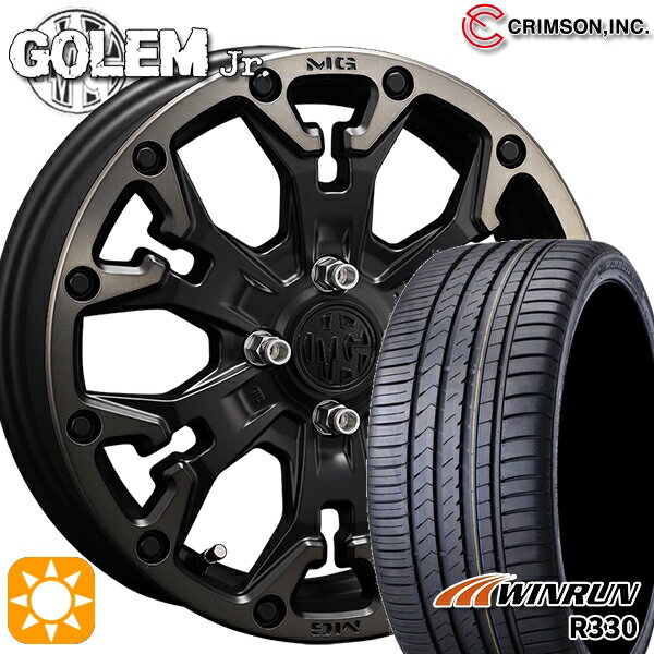 【取付対象】165/50R15 76V XL ウィンラン R330 クリムソン MG ゴーレムJr. マットブラッククリア 15インチ 4.5J 4H100 +43 サマータイヤホイールセット
