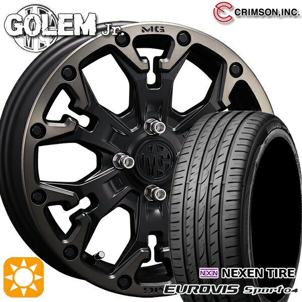 【取付対象】165/60R14 75H ロードストーン ユーロビズ Sport 04 クリムソン MG ゴーレムJr. マットブラッククリア 14インチ 4.5J 4H100 +43 サマータイヤホイールセット