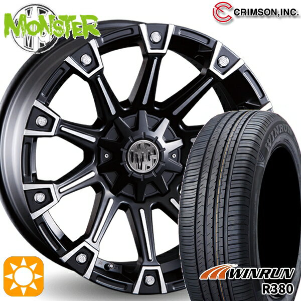 【取付対象】エスティマ ヤリスクロス 215/60R16 95H ウィンラン R380 クリムソン MG モンスター ブラックポリッシュ 16インチ 7.0J 10H114.3/127 サマータイヤホイールセット