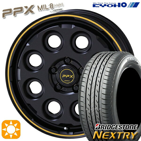 【取付対象】ヴェゼル オデッセイ 215/60R16 95H ブリヂストン ネクストリー KYOHO PPX MIL:8 セミグロスブラック×イエローライン 16インチ 7.0J 5H114.3 サマータイヤホイールセット