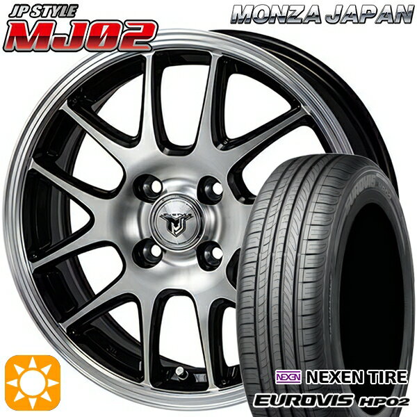 【取付対象】155/70R13 ネクセン ロードストーン ユーロビズ HP02 モンツァ JPスタイル MJ02 ブラックメタリックポリッシュ 13インチ 4.0J 4H100 サマータイヤホイールセット