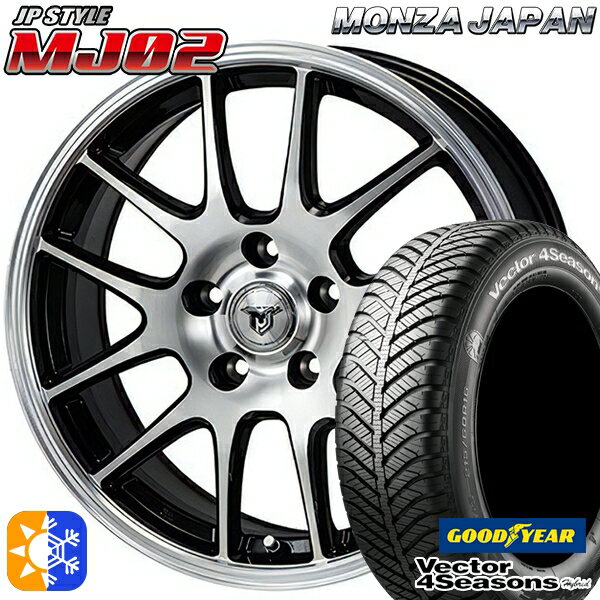 アクセラ アテンザ 215/45R18 89H グッドイヤー ベクター フォーシーズンズ モンツァ JPスタイル MJ02 18インチ 7.5J 5H114.3 ブラックメタリックポリッシュ オールシーズンタイヤホイールセット