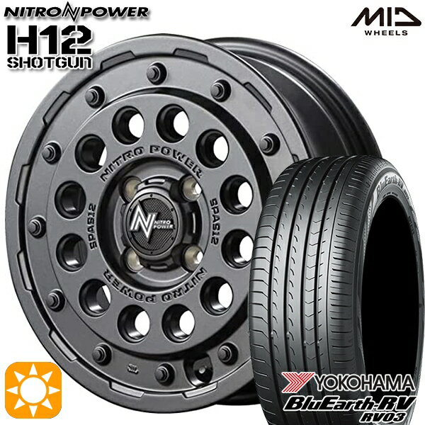 【取付対象】エブリィワゴン 165/60R14 75H ヨコハマ ブルーアース RV03 MID ナイトロパワー H12ショットガン バレルブラック 14インチ 4.5J 4H100 サマータイヤホイールセット