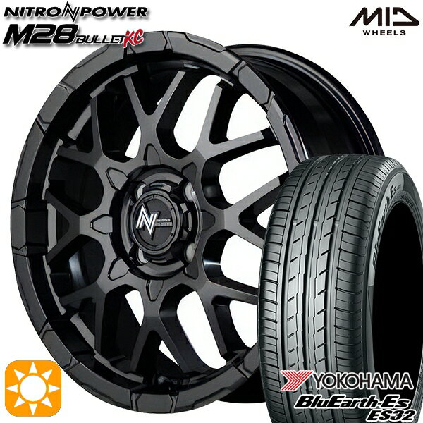 【取付対象】マツダ2 ノート 195/55R16 87V ヨコハマ ブルーアース ES32 MID ナイトロパワー M28バレットKC セミグロスブラック 16インチ 6.0J 4H100 サマータイヤホイールセット