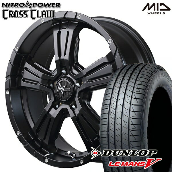 ヴェゼル オデッセイ 215/60R16 95H ダンロップ (DUNLOP) ルマン5 MID ナイトロパワー クロスクロウ 16インチ 7.0J 5H114.3 セミグロスブラック/ピアスドリルド 新品 サマータイヤホイール 4本セット 送料無料