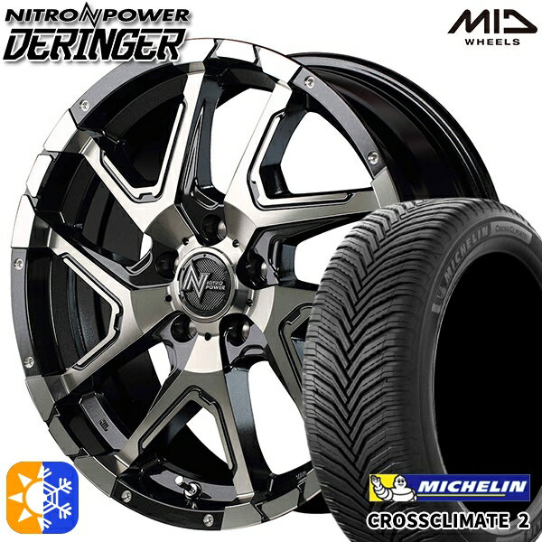225/40R18 92Y XL ミシュラン クロスクライメート2 MID ナイトロパワー デリンジャー セミグロスブラックポリッシュ/フランジピアスドリルド 18インチ 7.0J 5H114.3 オールシーズンタイヤホイールセット