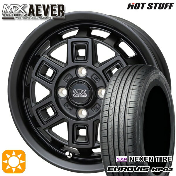 【取付対象】155/65R14 ネクセン ロードストーン ユーロビズ HP02 ホットスタッフ マッドクロスアイヴァー MTBK 14インチ 4.5J 4H100+45 サマータイヤホイールセット