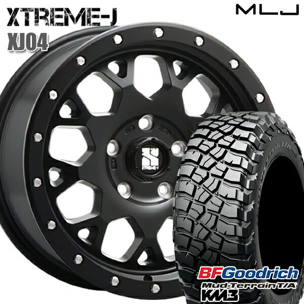 【取付対象】JEEPラングラー 245/75R17 121/118Q RBL BFグッドリッチ マッドテレーン T/A KM3 MLJ エクストリームJ XJ04 サテンブラック 17インチ 7.0J 5H127 サマータイヤホイールセット