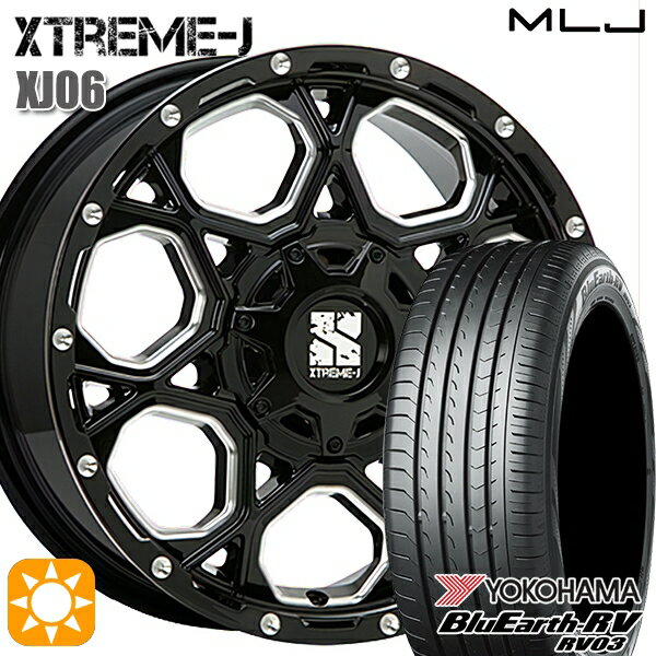 【取付対象】プリウス カローラツーリング 215/45R17 91W XL ヨコハマ ブルーアース RV03 MLJ エクストリームJ XJ06 グロスブラックミルド 17インチ 7.0J 5H100 サマータイヤホイールセット