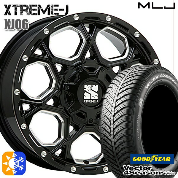 リーフ レヴォーグ 215/50R17 95H XL グッドイヤー ベクター フォーシーズンズ MLJ エクストリームJ XJ06 17インチ 7.0J 5H114.3 グロスブラックミルド オールシーズンタイヤホイールセット