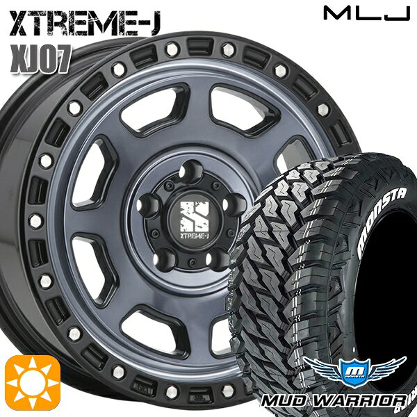 【取付対象】JEEPラングラー 265/65R17 120/117Q 10PR LT モンスタ マッドウォーリアー MLJ エクストリームJ XJ07 グロスブラック マシンインディゴ 17インチ 8.0J 5H127 サマータイヤホイールセット