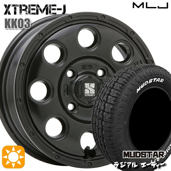 【0と5のつく日はP5倍！】 軽トラ 145/80R12 80/78N LT マッドスター ラジアル A/T ホワイトレター MLJ エクストリームJ KK03 サテンブラック 12インチ 3.5J 4H100 サマータイヤホイールセット