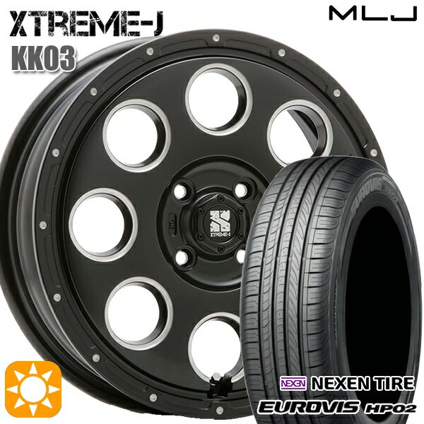 【取付対象】165/60R15 ネクセン ロードストーン ユーロビズ HP02 MLJ エクストリームJ KK03 サテンブラックミルド 15インチ 4.5J 4H100 サマータイヤホイールセット