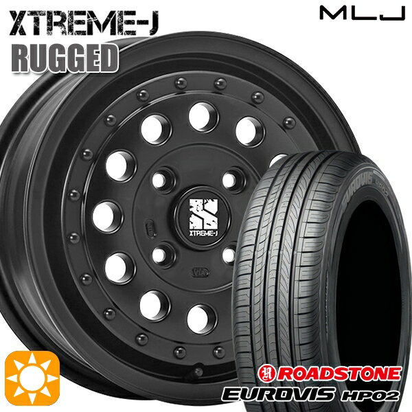 【取付対象】155/65R14 ネクセン ロードストーン ユーロビズ HP02 MLJ エクストリームJ ラギッド サテンブラック 14インチ 5.0J 4H100 サマータイヤホイールセット