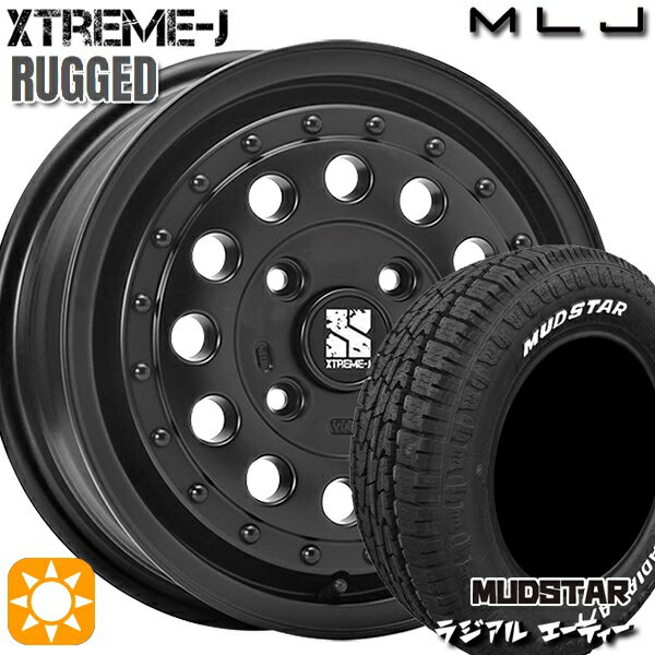 【取付対象】アゲトラ 165/65R14 79S マッドスター ラジアル A/T ホワイトレター MLJ エクストリームJ ラギッド サテンブラック 14インチ 5.0J 4H100 サマータイヤホイールセット