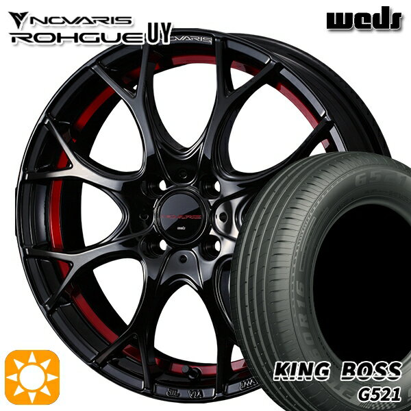 【取付対象】フィット アクア 185/60R15 84H キングボス G521 Weds ウェッズ ノヴァリス ローグ UY ピアノブラック/レッドライン 15インチ 5.5J 4H100 サマータイヤホイールセット