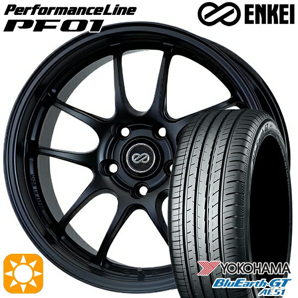 アクア ヤリス 195/50R16 88V XL ヨコハマ ブルーアースGT AE51 エンケイ パフォーマンスライン PF01 16インチ 6.5J 4H100 マットブラック 新品 サマータイヤホイール 4本セット 送料無料