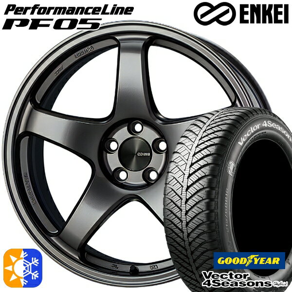 フィット アクア 175/65R15 84H グッドイヤー ベクター フォーシーズンズ ENKEI エンケイ パフォーマンスライン PF05 15インチ 6.0J 4H100 ダークシルバー オールシーズンタイヤホイールセット