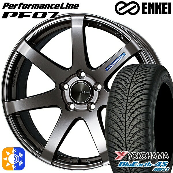 215/50R17 95W XL ヨコハマ ブルーアース 4S AW21 ENKEI エンケイ パフォーマンスライン PF07 ダークシルバー 17インチ 7.0J 5H100 オールシーズンタイヤホイールセット
