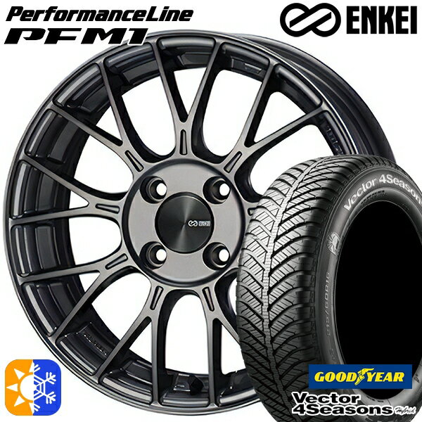 フィット アクア 185/60R15 84H グッドイヤー ベクター フォーシーズンズ ENKEI エンケイ パフォーマンスライン PFM1 15インチ 6.0J 4H100 ダークシルバー オールシーズンタイヤホイールセット