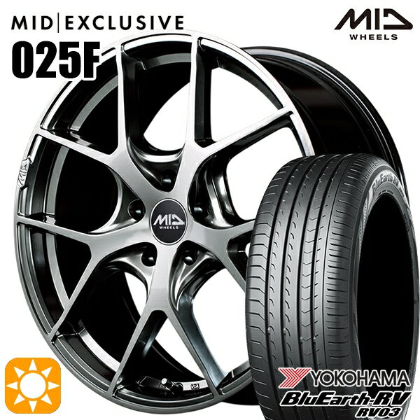 【取付対象】C-HR ヴェゼル 225/50R18 95V ヨコハマ ブルーアース RV03 MID RMP 025F ハイパーメタルコート/ブラッシュド 18インチ 8.0J 5H114.3 サマータイヤホイールセット