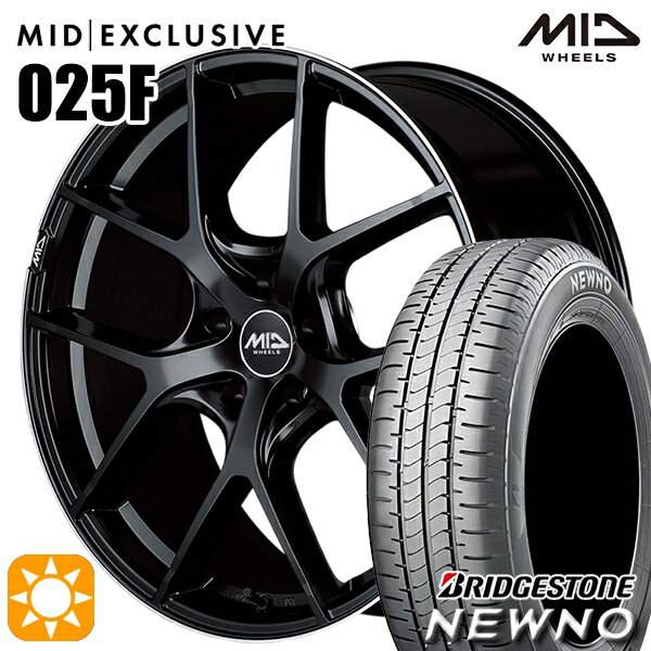 【取付対象】215/45R18 93W XL ブリヂストン ニューノ MID RMP 025F セミグロスBK/リムエッジDCロゴMC 18インチ 7.0J 5H114.3 サマータイヤホイールセット