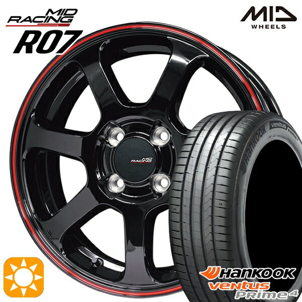 【取付対象】185/55R16 83H ハンコック veNtus PRime4 K135 MID RMPレーシング R07 ブラック/リムレッドライン 16インチ 6.0J 4H100 サマータイヤホイールセット