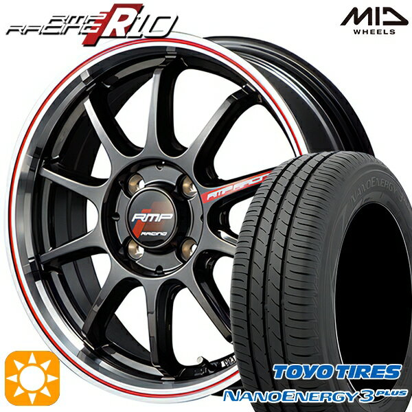 【取付対象】195/45R16 80W トーヨー ナノエナジー3プラス MID RMPレーシング R10 クリスタルBK/リムポリッシュ+レッド 16インチ 6.0J 4H100 サマータイヤホイールセット