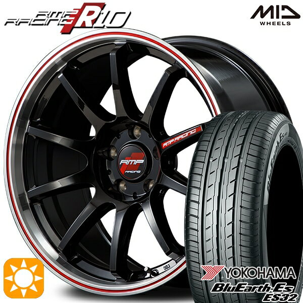 5/15ポイント5倍★リーフ レヴォーグ 215/50R17 95V XL ヨコハマ ブルーアース ES32 MID RMPレーシング R10 クリスタルBK/リムポリッシュ+レッド 17インチ 7.0J 5H114.3 サマータイヤホイールセット